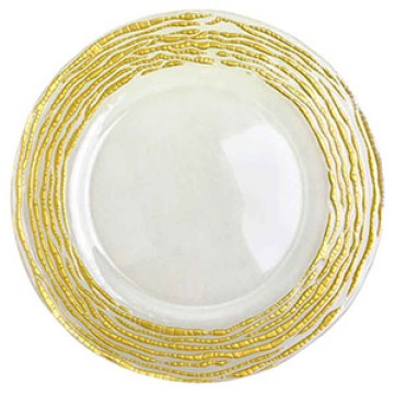 Plato de presentación cristal líneas doradas en la orilla