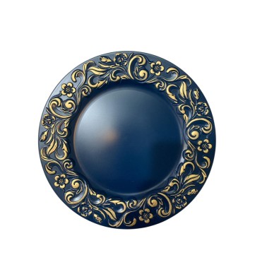 Bajo plato azul contorno flor 