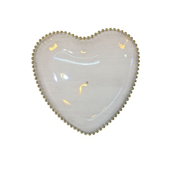 Bajo plato corazon perlas doradas 