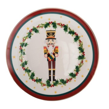 Plato pastel 20cm cascanueces y muérdago filo rojo 