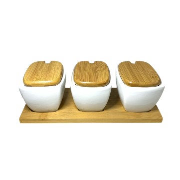 Juego 3 bowl rect. c/tapa y base de madera 