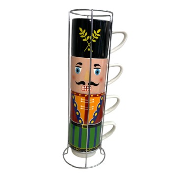 Juego de 4 tazas de ceramica con estante diseño soldado
