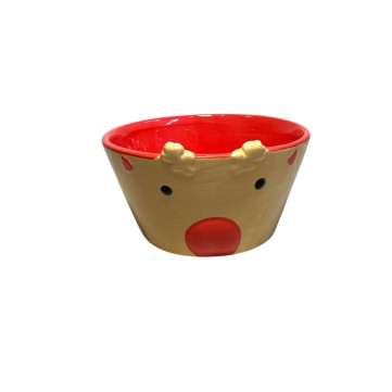 Bowl de ceramica diseño reno con nariz roja 