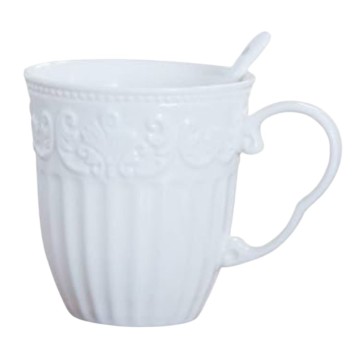 Taza De Ceramica Blanca Con Diseño Encaje y Lineas 