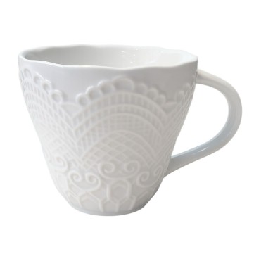 Taza De Ceramica Blanca Con Diseño Encaje 