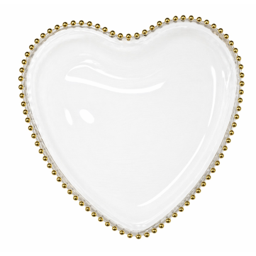 Bajo Plato Corazón Perlas Doradas 