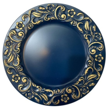 Bajo Plato Azul Contorno Flor 