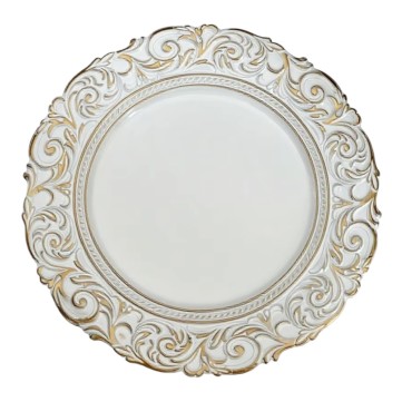 Bajo Plato Melamina Blanco Borde Texturizado Dorado 