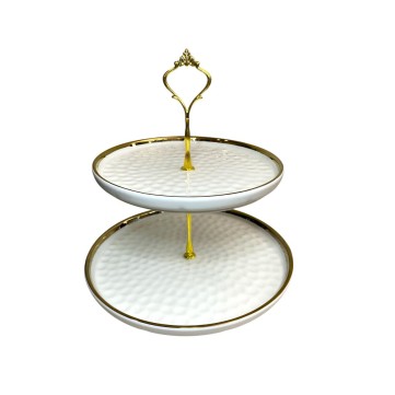 BASE PASTELERA DOS NIVELES BLANCA CON FILO DORADO