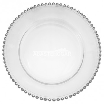 Plato de presentación orilla de perlas plateadas 